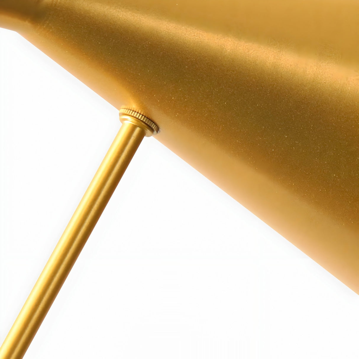 Close-up of the Funk Floor Lamp - Brass, featuring a gold-colored metallic finish with a cylindrical rod and conical shade, set against a plain white background.
