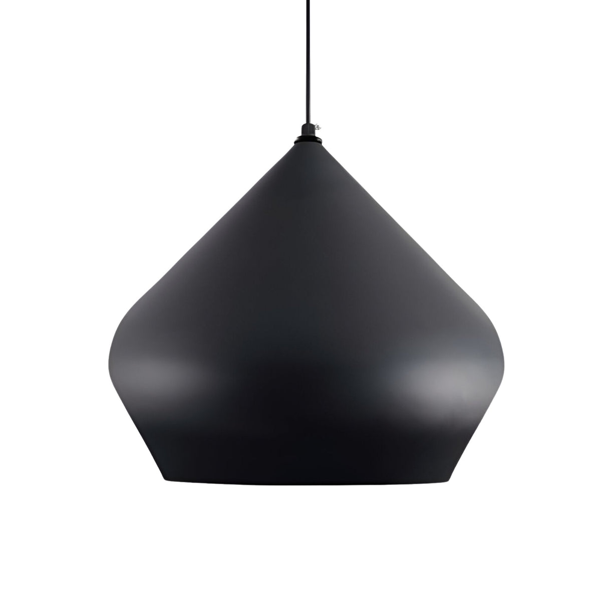 The Funk Stout Large Pendant Light - Black features a smooth matte finish and teardrop shape, suspended from a slim black cord against a white background—ideal for contemporary interiors.