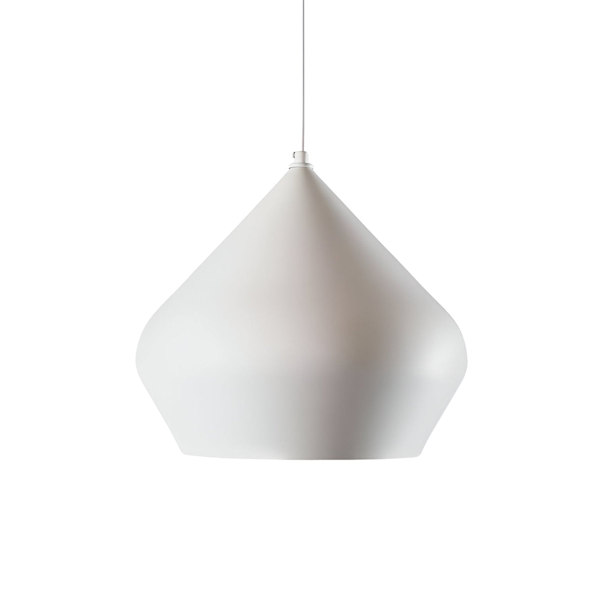 The Funk Stout Small Pendant Light - White features a modern, matte finish with a sculptural teardrop shade and slim white cord, making it ideal for minimalist spaces and clean, contemporary decor.