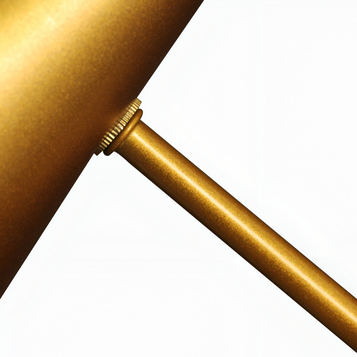 Close-up of the Funk Table Lamp - Brass, showing a brass rod attached to a cylindrical base with a knurled screw, set against a plain white background.