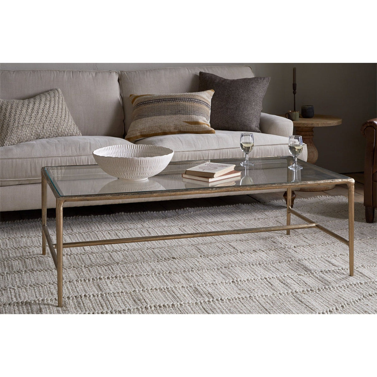 Gilasi Cast Metal & Glass Coffee Table - Antique Brass