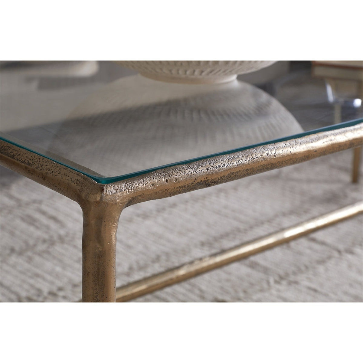 Gilasi Cast Metal & Glass Coffee Table - Antique Brass