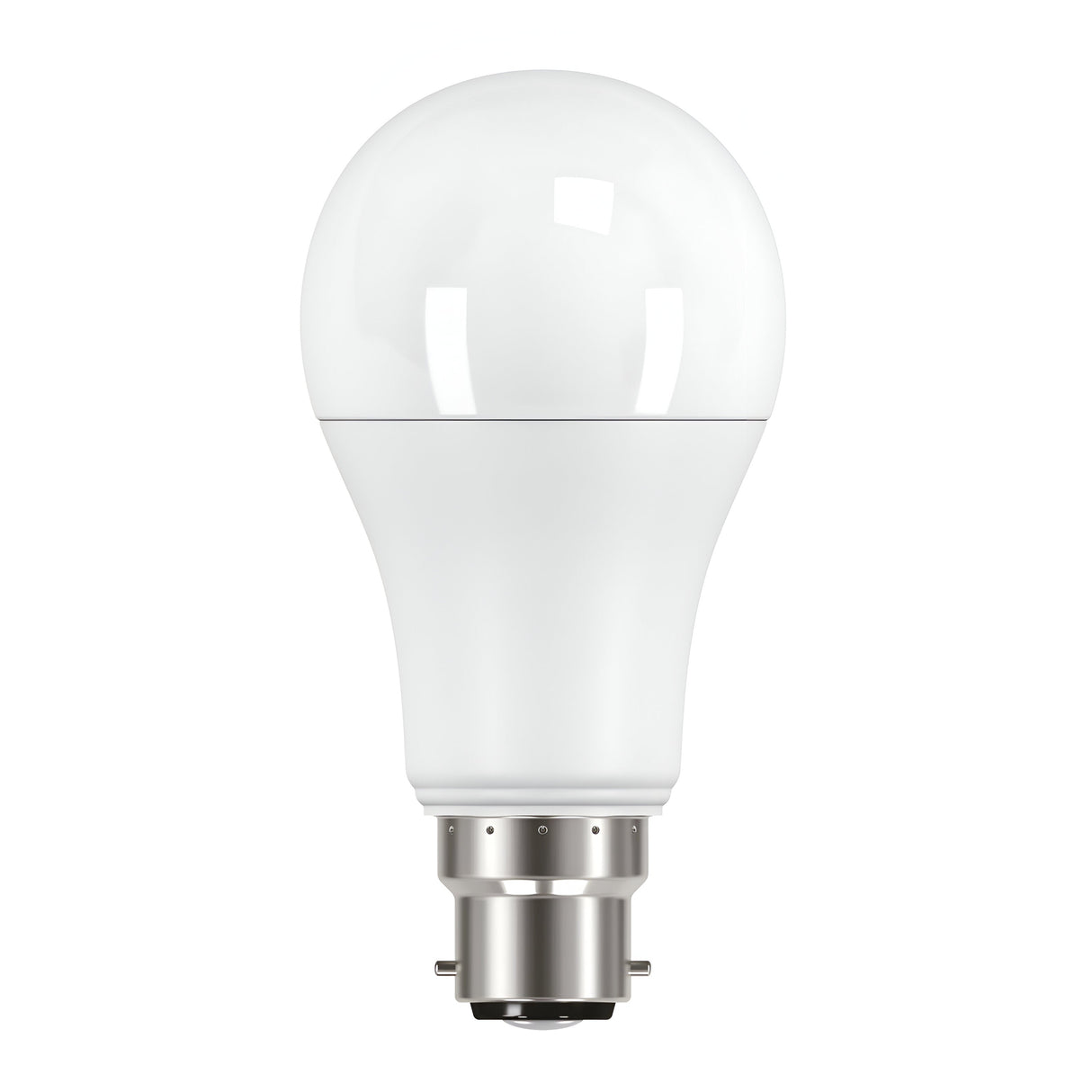 An Eveready 13.8W Non-Dimmable LED GLS Bulb in warm white is featured against a plain background. The bulb, characterized by its classic rounded shape and smooth surface, provides energy-efficient lighting with a 3000K illumination, set in a metallic B22 base. This product comes in a convenient 2 pack.