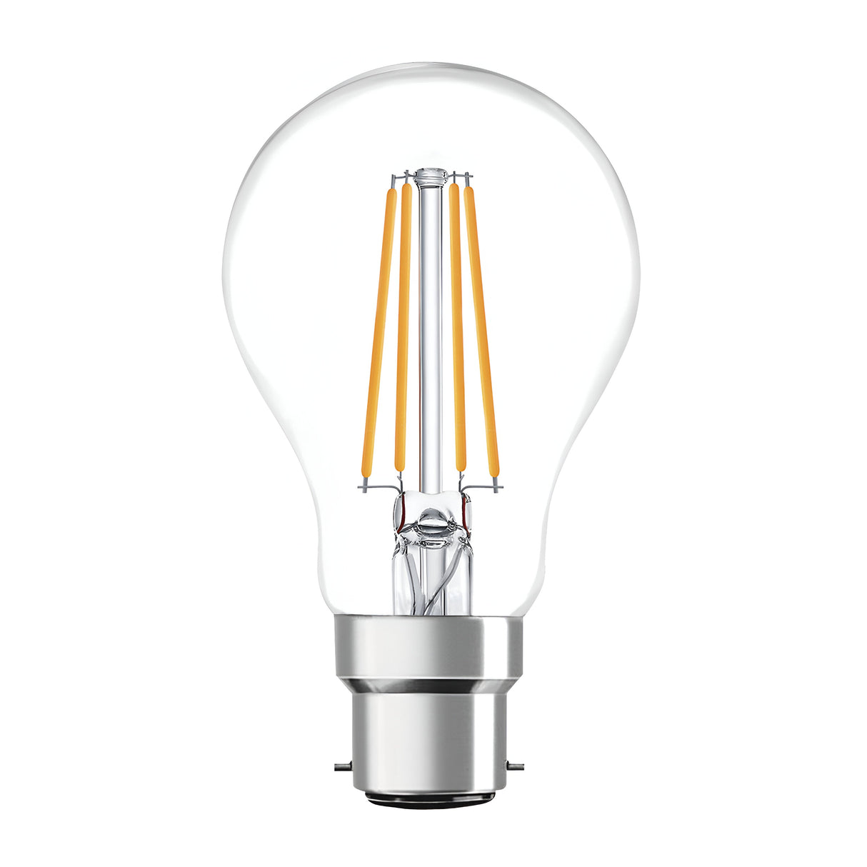 Against a white background is the Eveready 7W Non-Dimmable LED GLS Filament Bulb in warm white with B22 base, featuring visible filaments inside. This energy-efficient bulb effortlessly merges vintage aesthetics with modern technology.