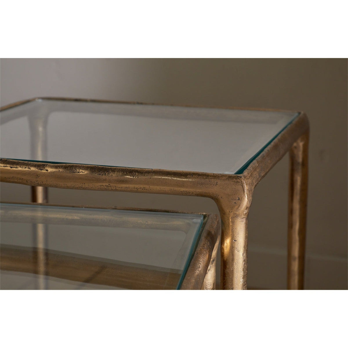 Gilasi Glass Top Nest of 2 Side Tables - Antique Brass