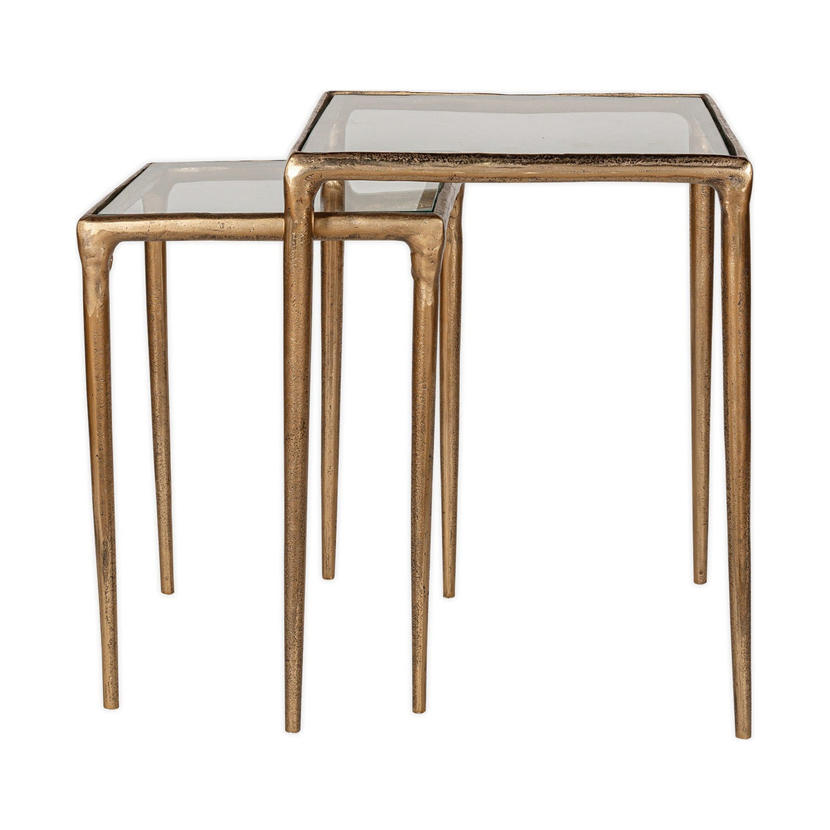 Gilasi Glass Top Nest of 2 Side Tables - Antique Brass