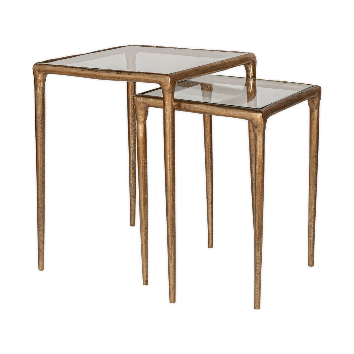 Gilasi Glass Top Nest of 2 Side Tables - Antique Brass