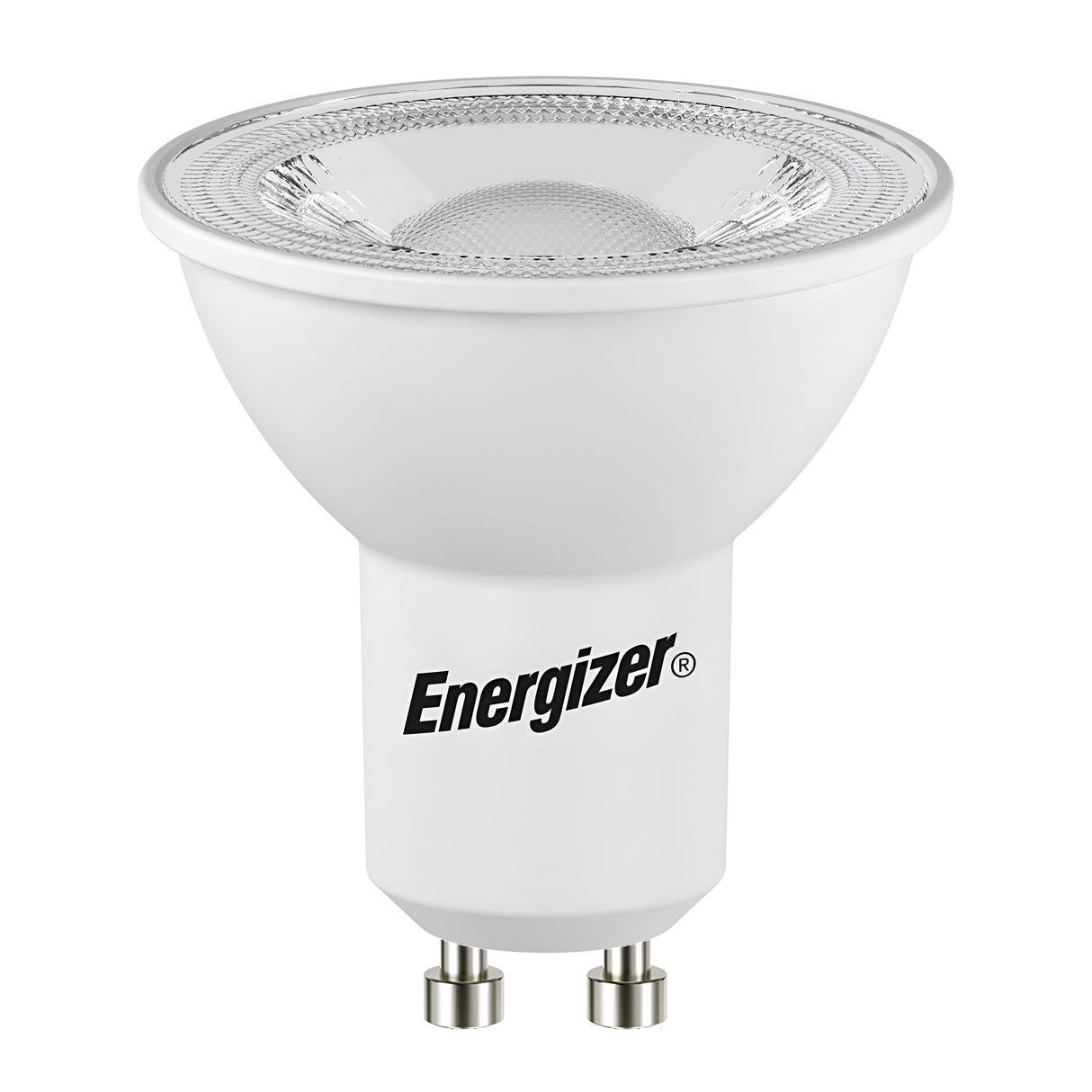 Against a white background, the Energizer 3.6W GU10 Dimmable LED Bulb is displayed, featuring a GU10 base. It offers daylight brightness with its 6500K rating and boasts an energy-saving design for optimal performance and efficiency.