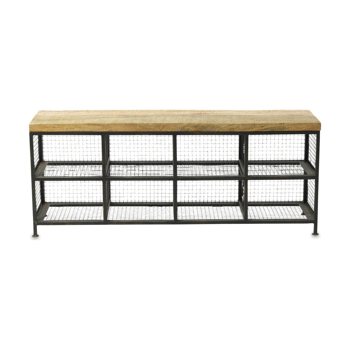 Hasa Industrial Iron & Mango Wood Storage Bench - Grey