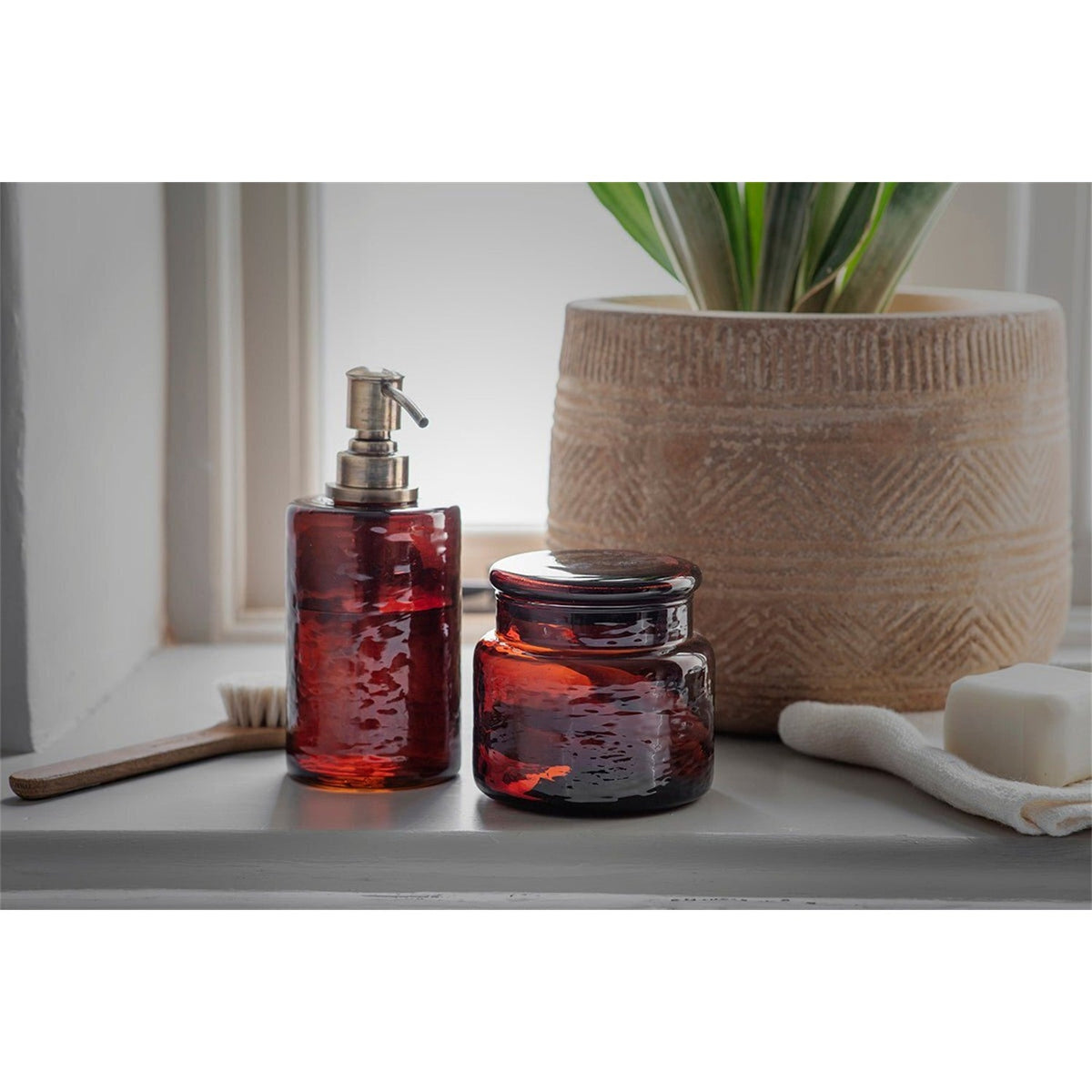 Ilcoso Recycled Hammered Glass Soap Dispenser - Amber