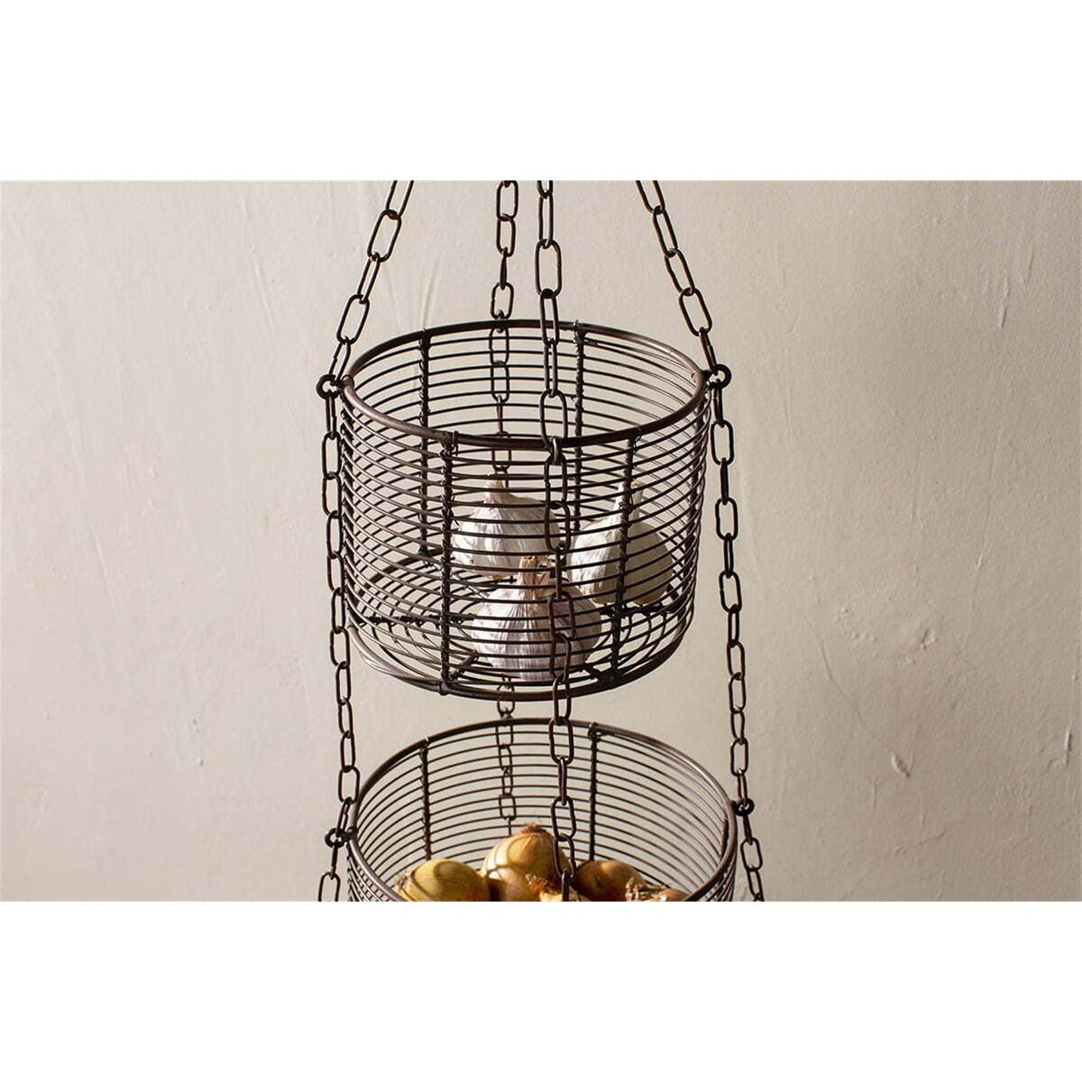 Inkollu Three Tier Hanging Storage Basket - Aged Brass
