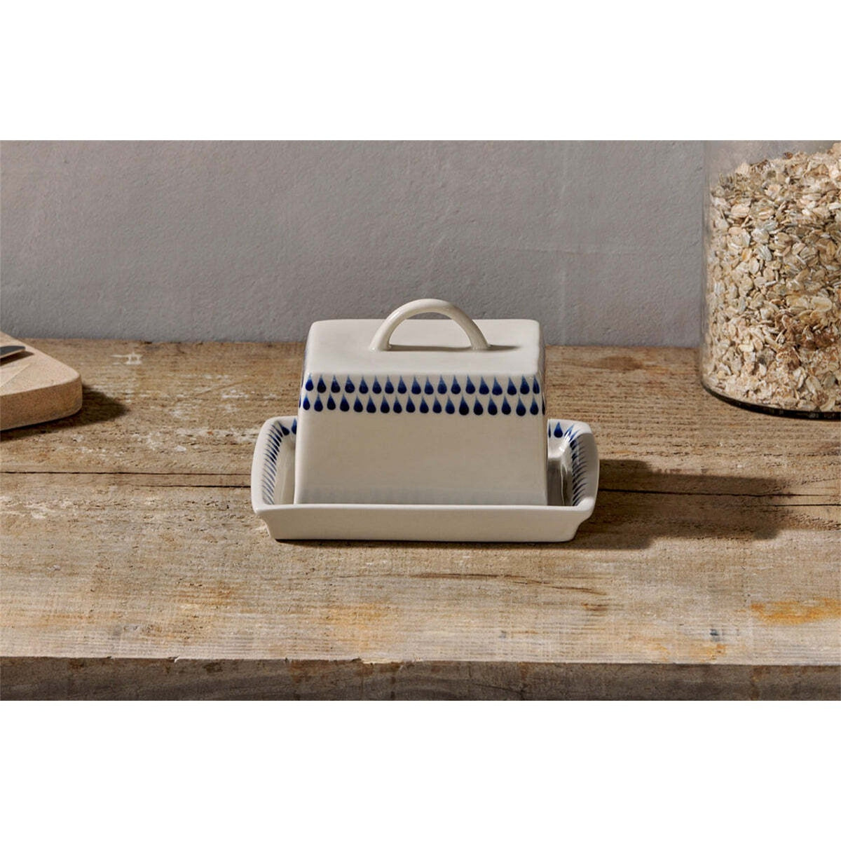 Indigo Drop Ceramic Butter Dish - Cream & Indigo