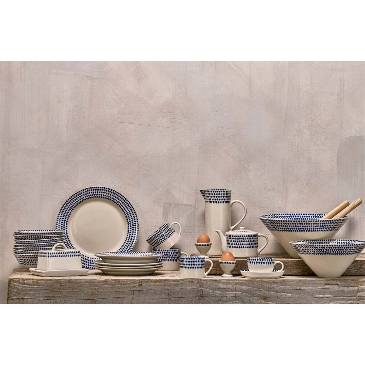 Indigo Drop Ceramic Butter Dish - Cream & Indigo