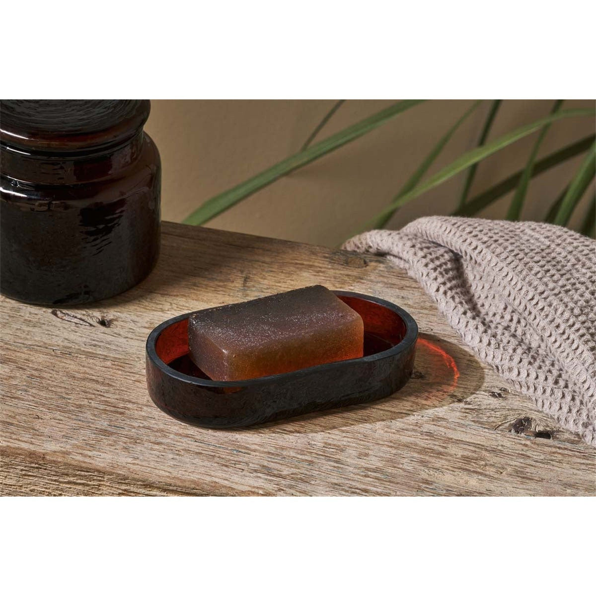 Ilcoso Recycled Hammered Glass Soap Dish - Amber