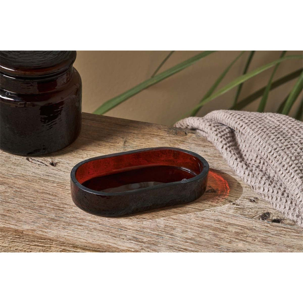 Ilcoso Recycled Hammered Glass Soap Dish - Amber