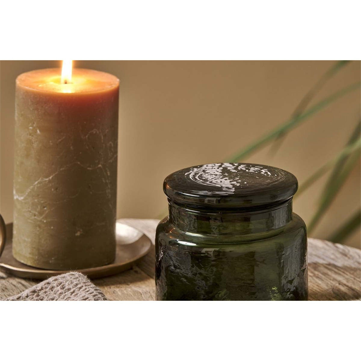 Ilcoso Recycled Hammered Glass Storage Pot - Green in a bathroom, view 3
