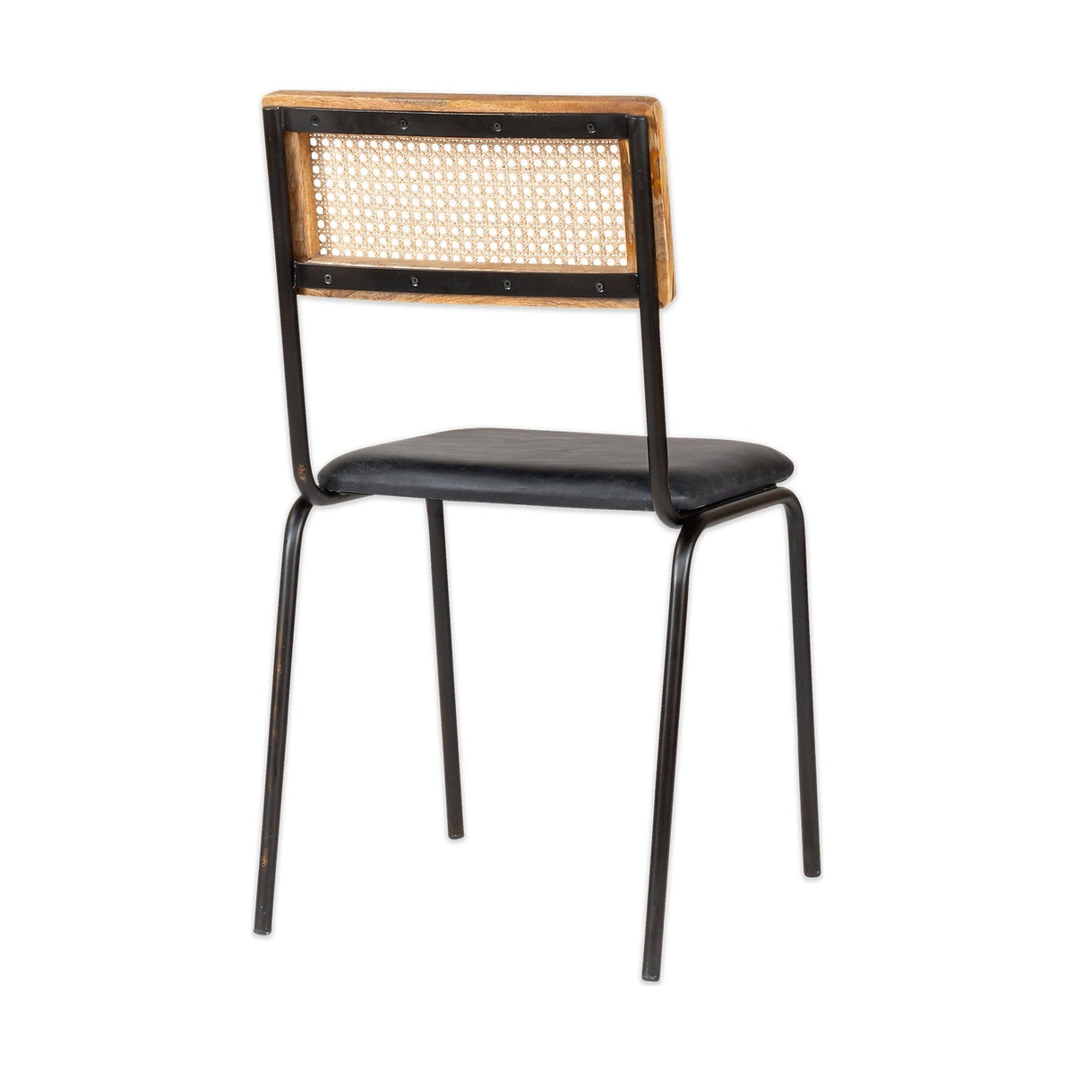 Iswa Leather & Cane Dining Chair - Black