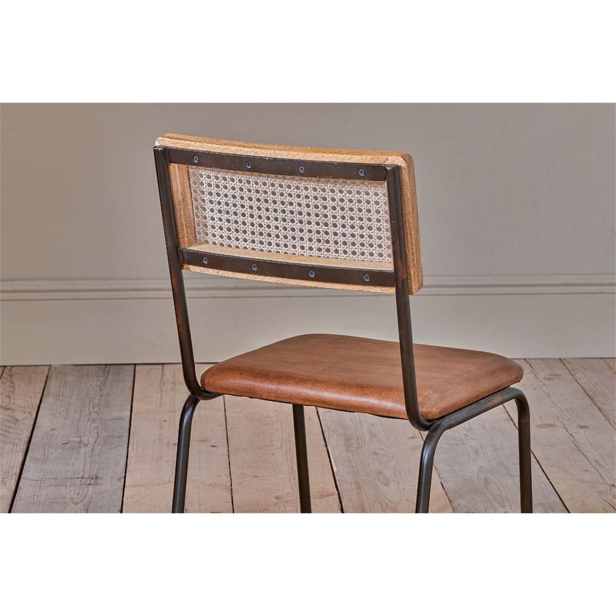 Iswa Leather & Cane Dining Chair - Tan