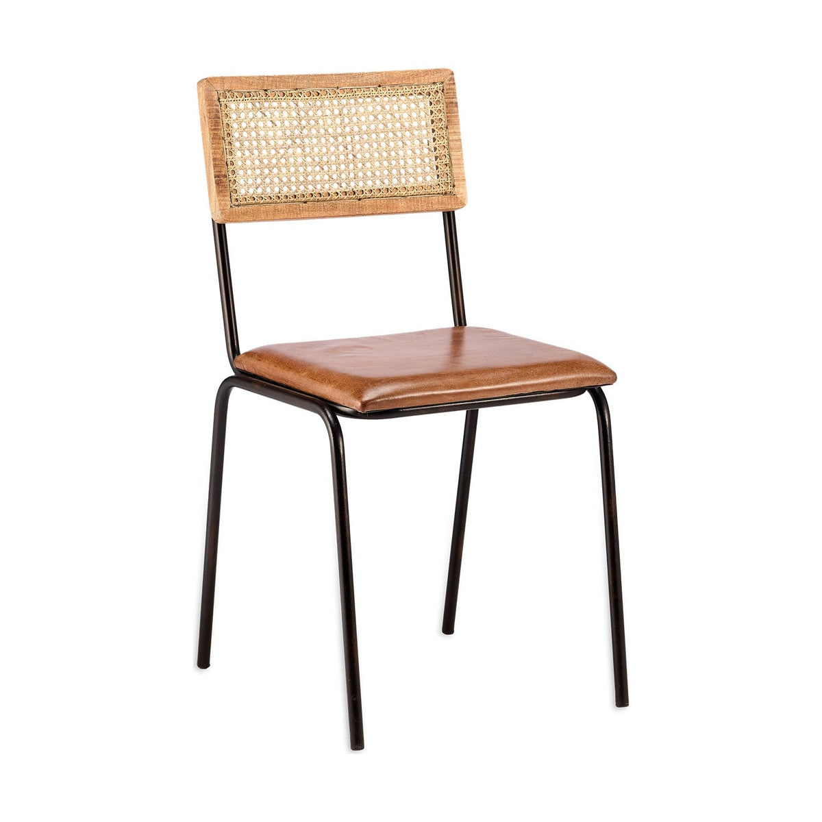 Iswa Leather & Cane Dining Chair - Tan