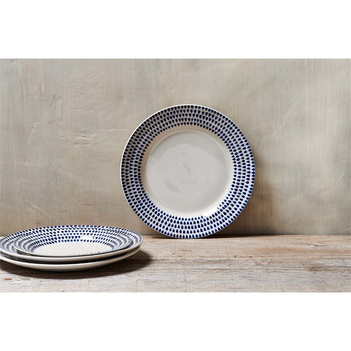 Indigo Drop Ceramic Dinner Plate - Cream & Indigo