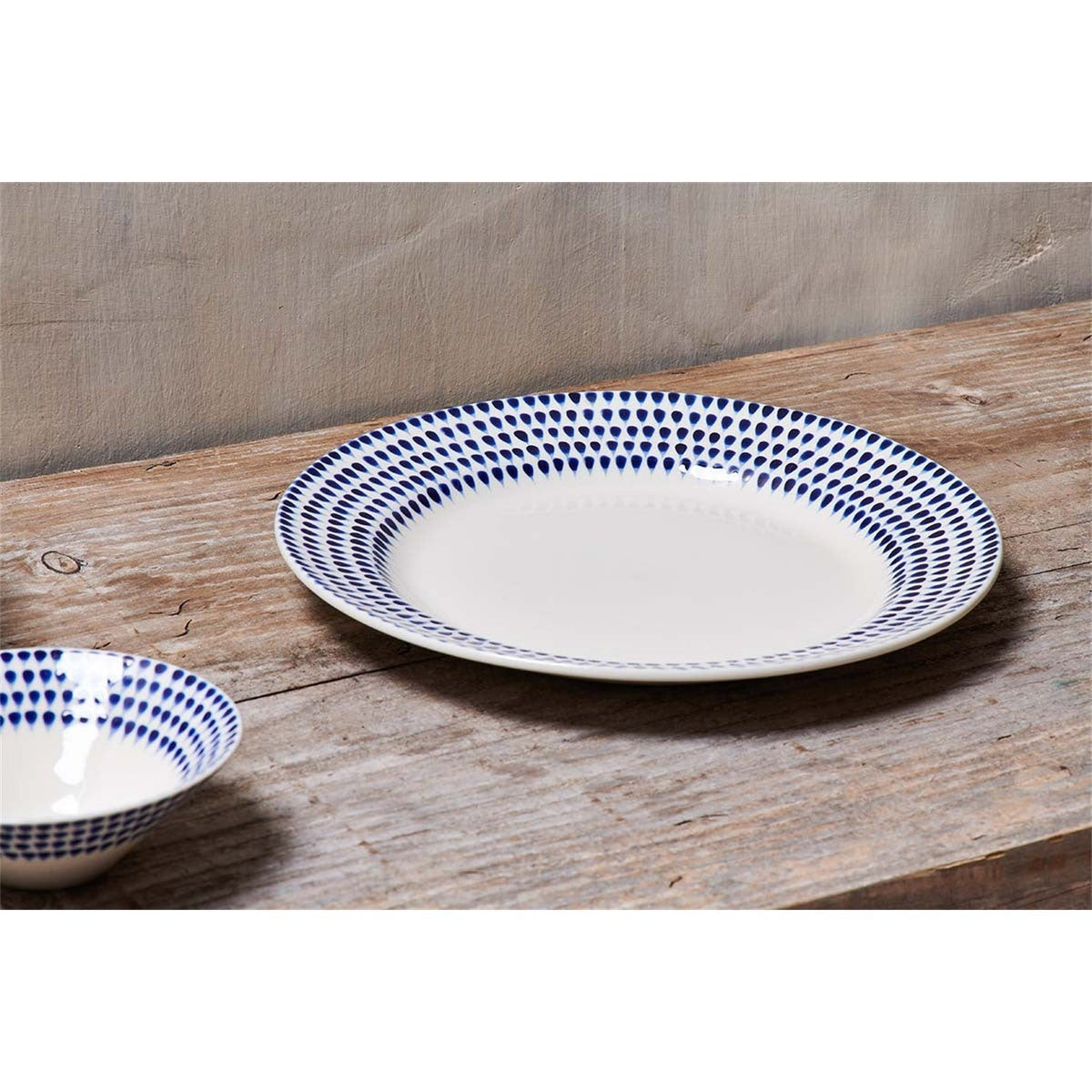 Indigo Drop Ceramic Dinner Plate - Cream & Indigo