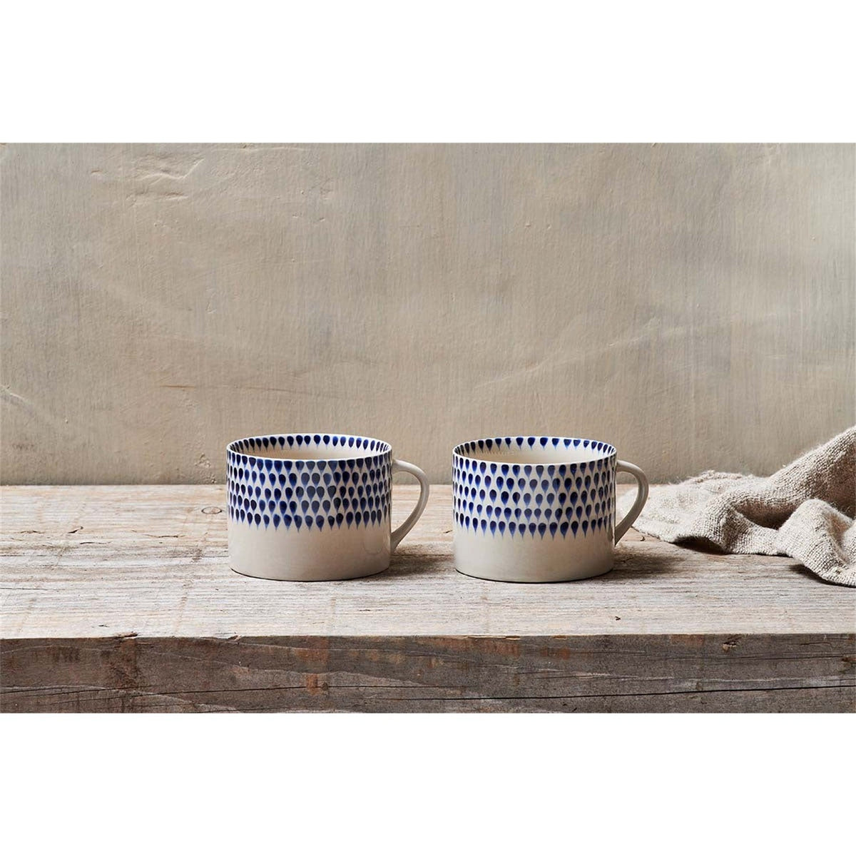Indigo Drop Large Mug - Cream & Indigo - Set of 2