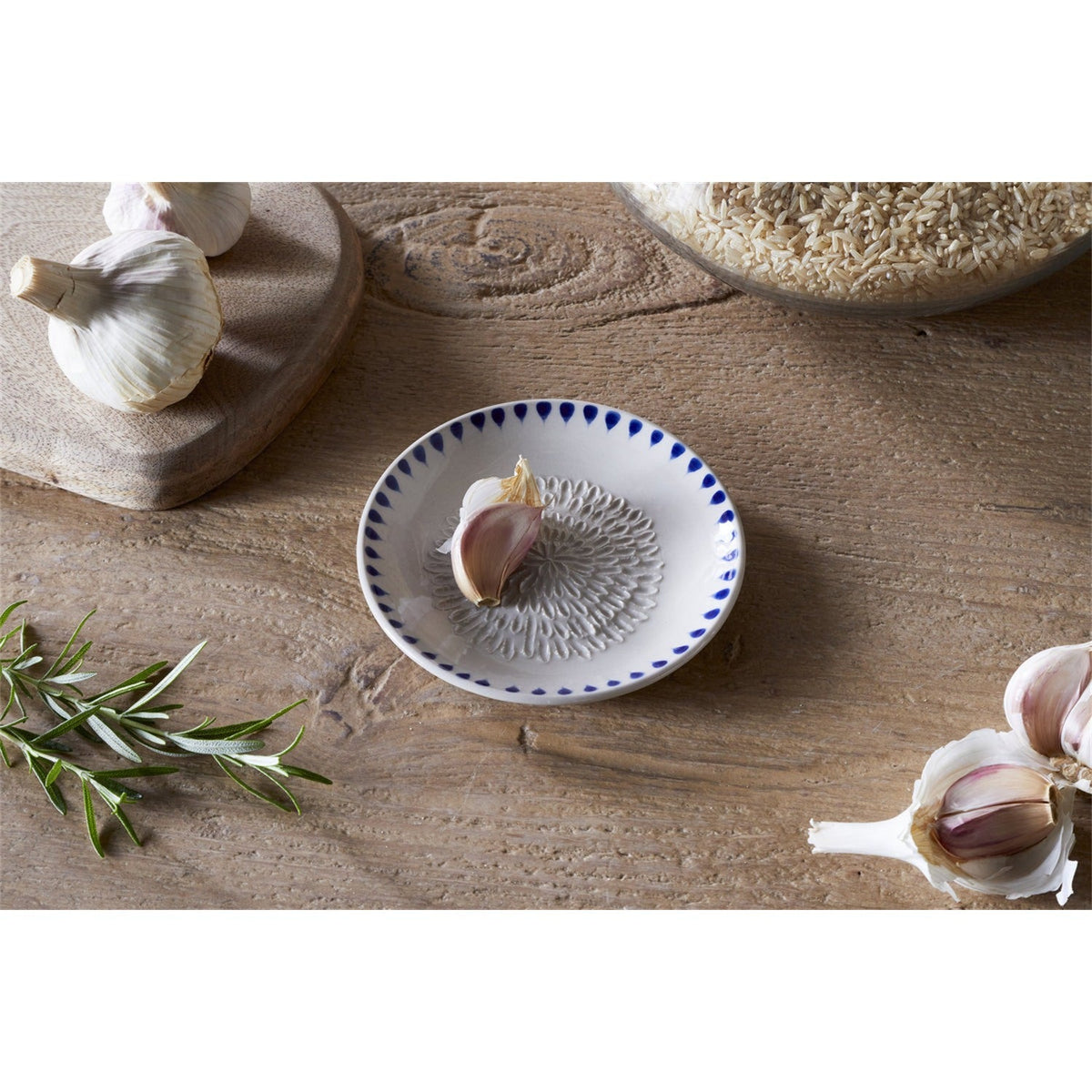 Indigo Drop Ceramic Garlic Grater - Cream & Indigo