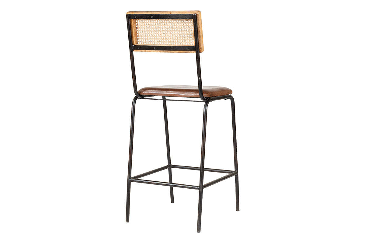 Iswa Leather & Cane Counter Stool - Tan
