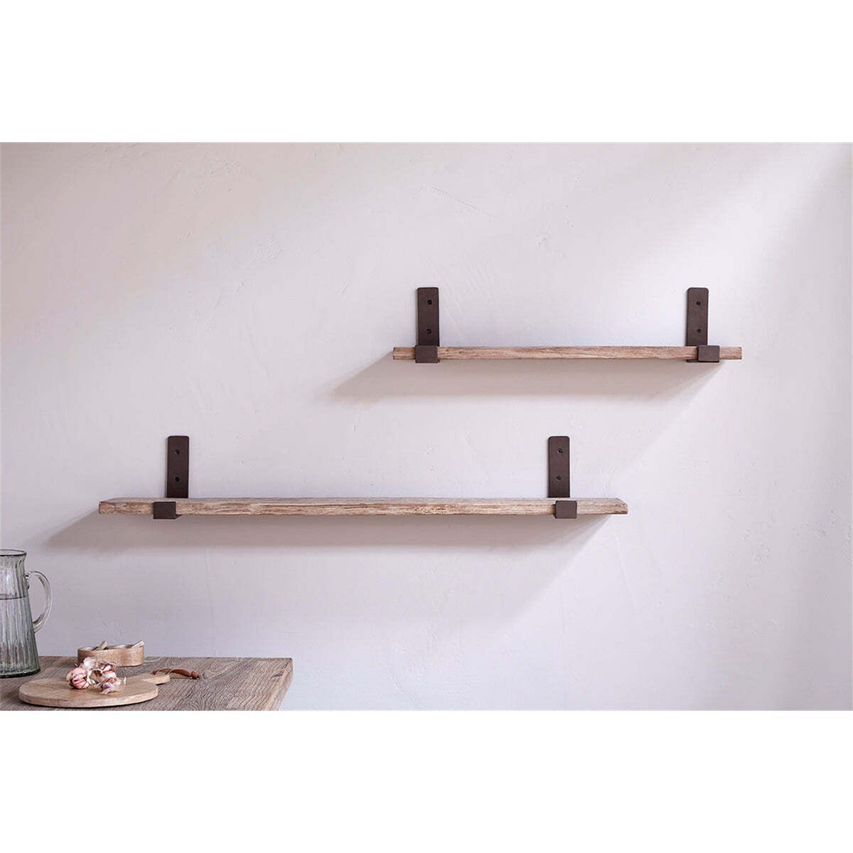 Ibo Large Reclaimed Wood & Iron Wall Shelf - Natural
