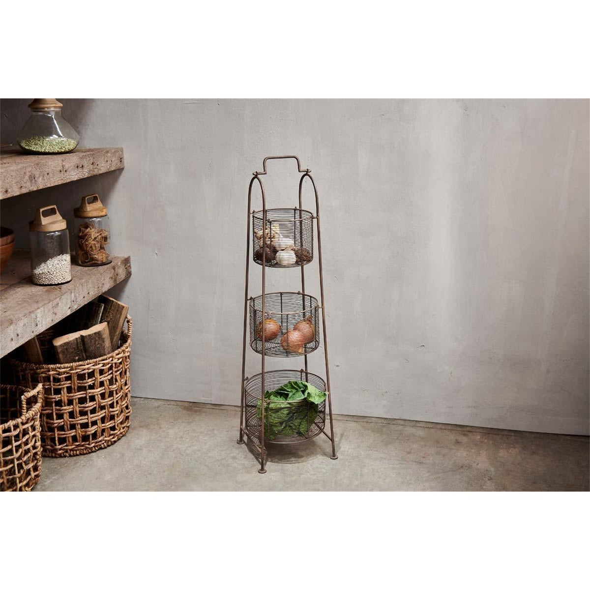 Inkollu Three Tier Wire Storage Stand - Aged Brass
