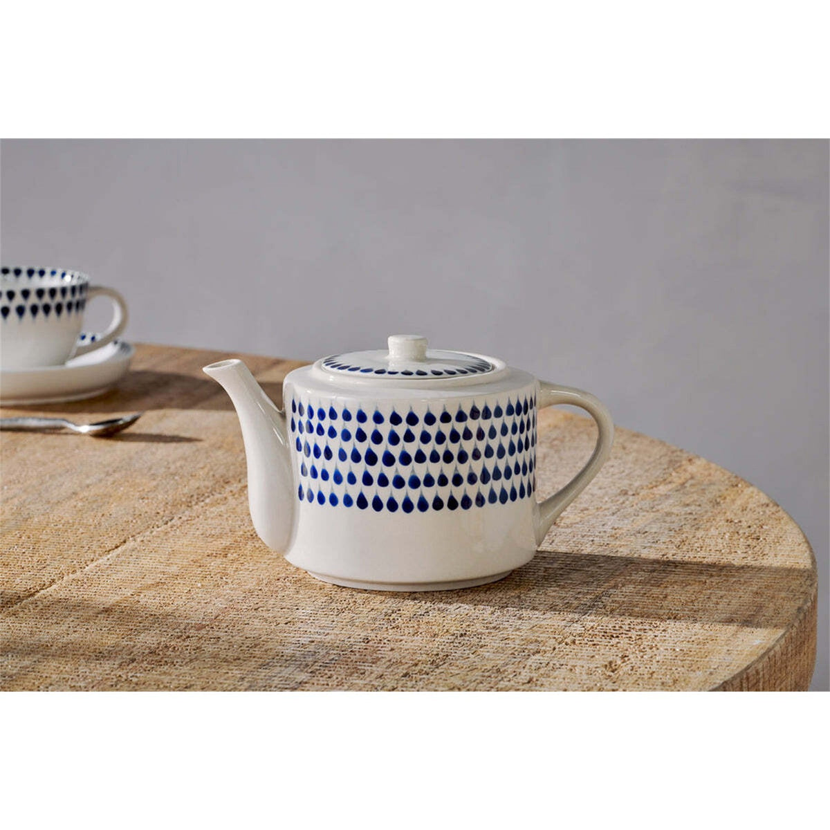 Indigo Drop Ceramic Teapot - Cream & Indigo
