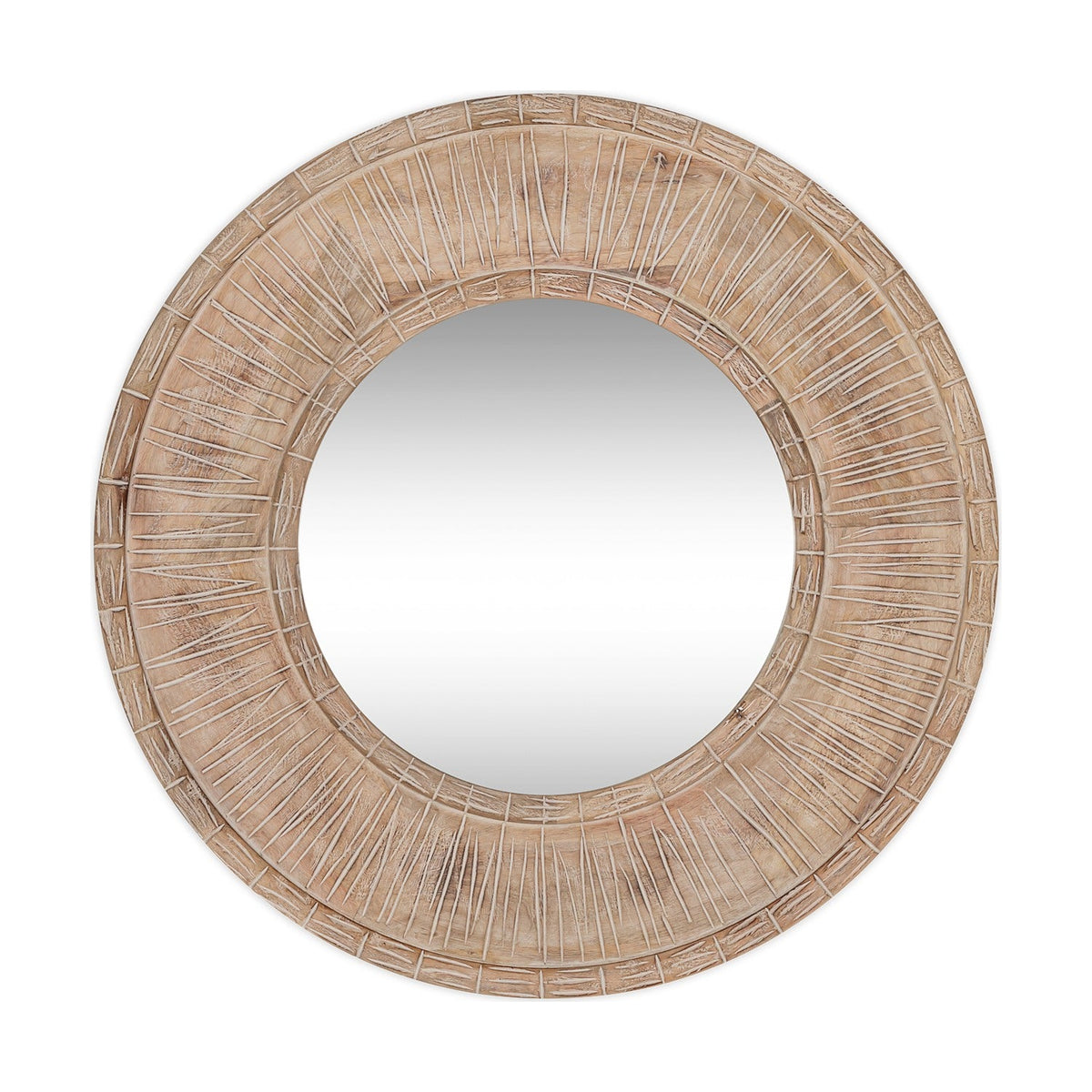 Itwa Mango Wood Carved Wall Mirror - Natural