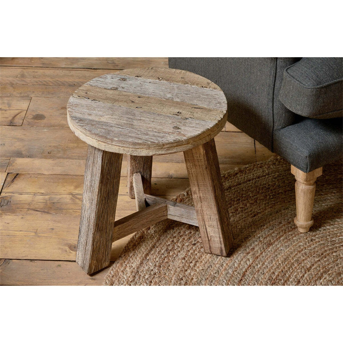 Ibo Reclaimed Wood Round Side Table - Natural