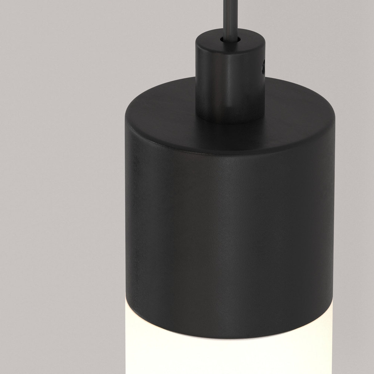 Image photo of Ray LED short pendant light, illustrating its shape and light output in a room setting.