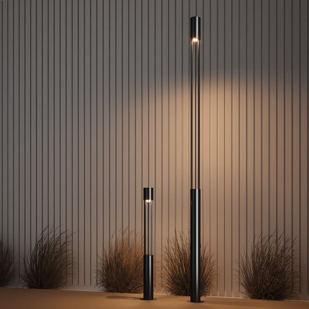 Photo of Mill LED Tall Bollard Light in Graphite, showcasing its durable structure for contemporary outdoor settings.