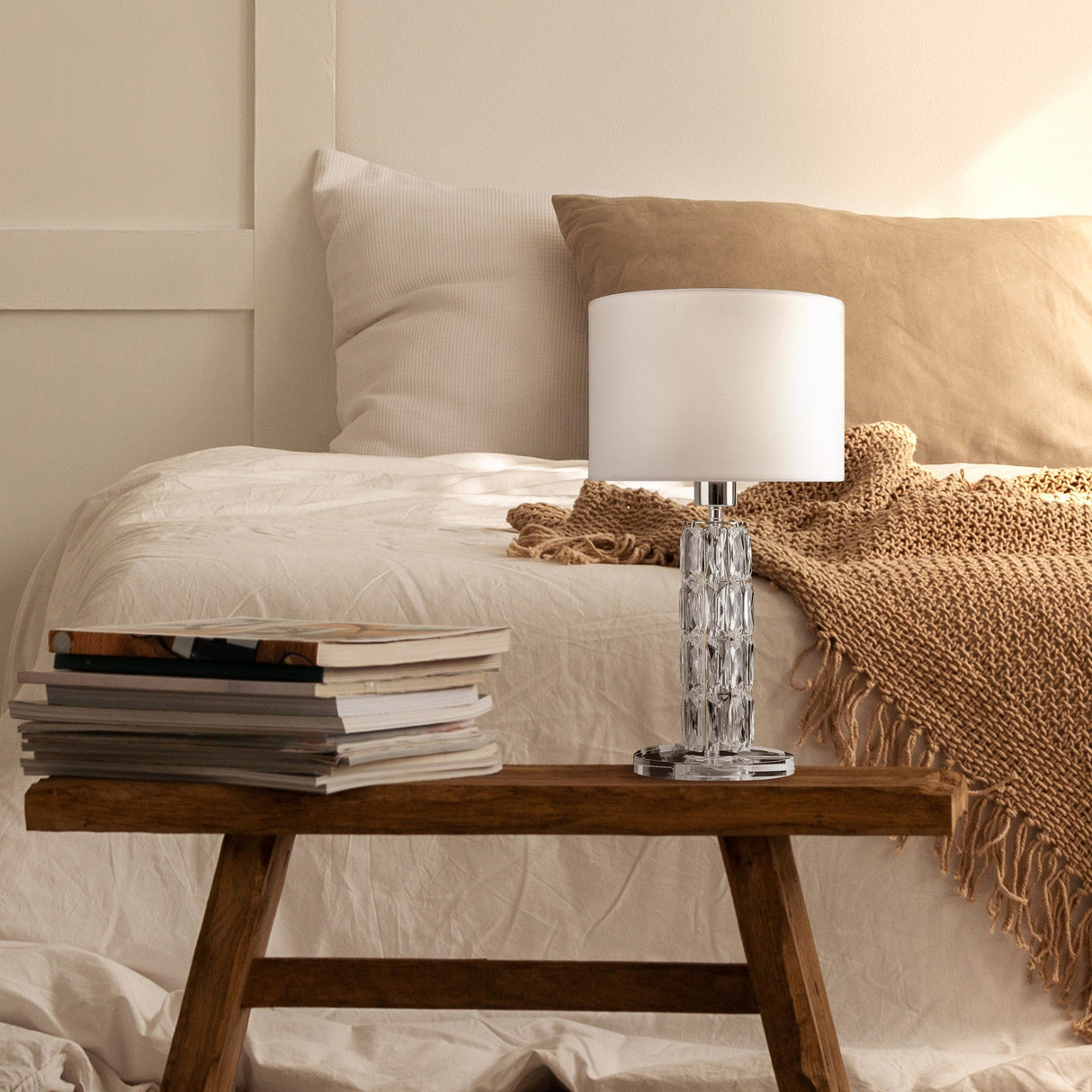 Interior view of Talento table lamp in chrome with glass crystal, ideal for luxurious decor accents.