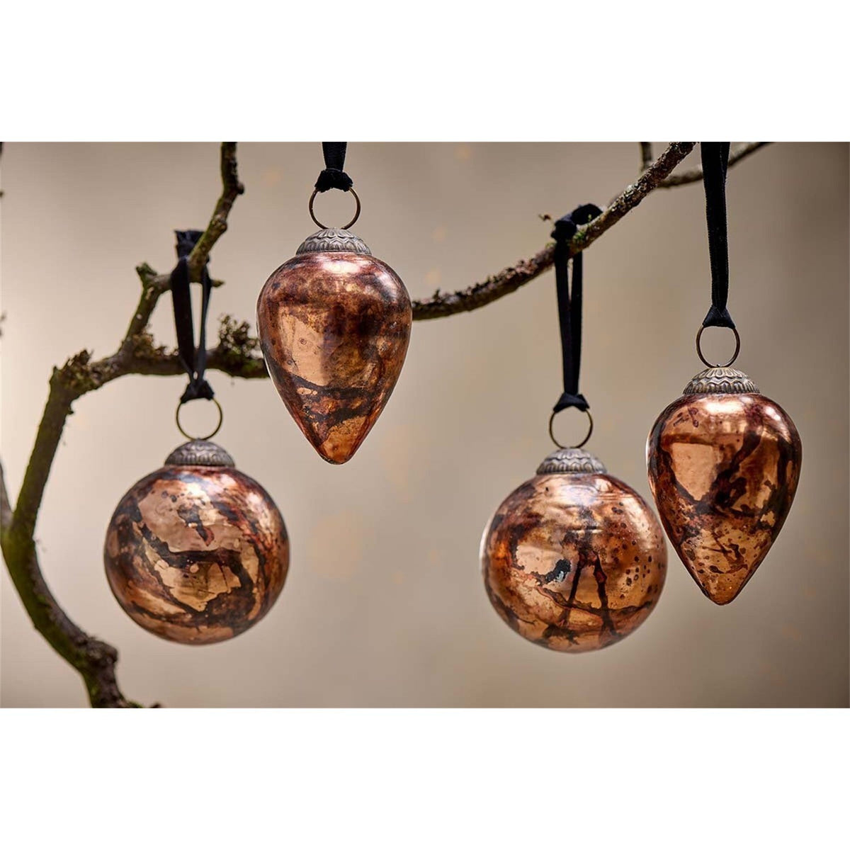 Jalshara Glass Baubles - Antique Copper - Set of 4