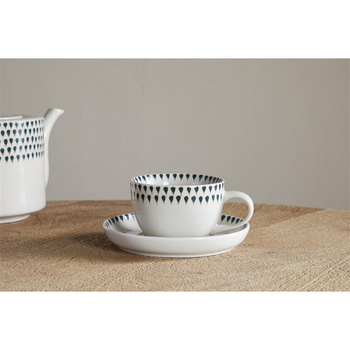 Juniper Drop Cup and Saucer - Cream & Juniper
