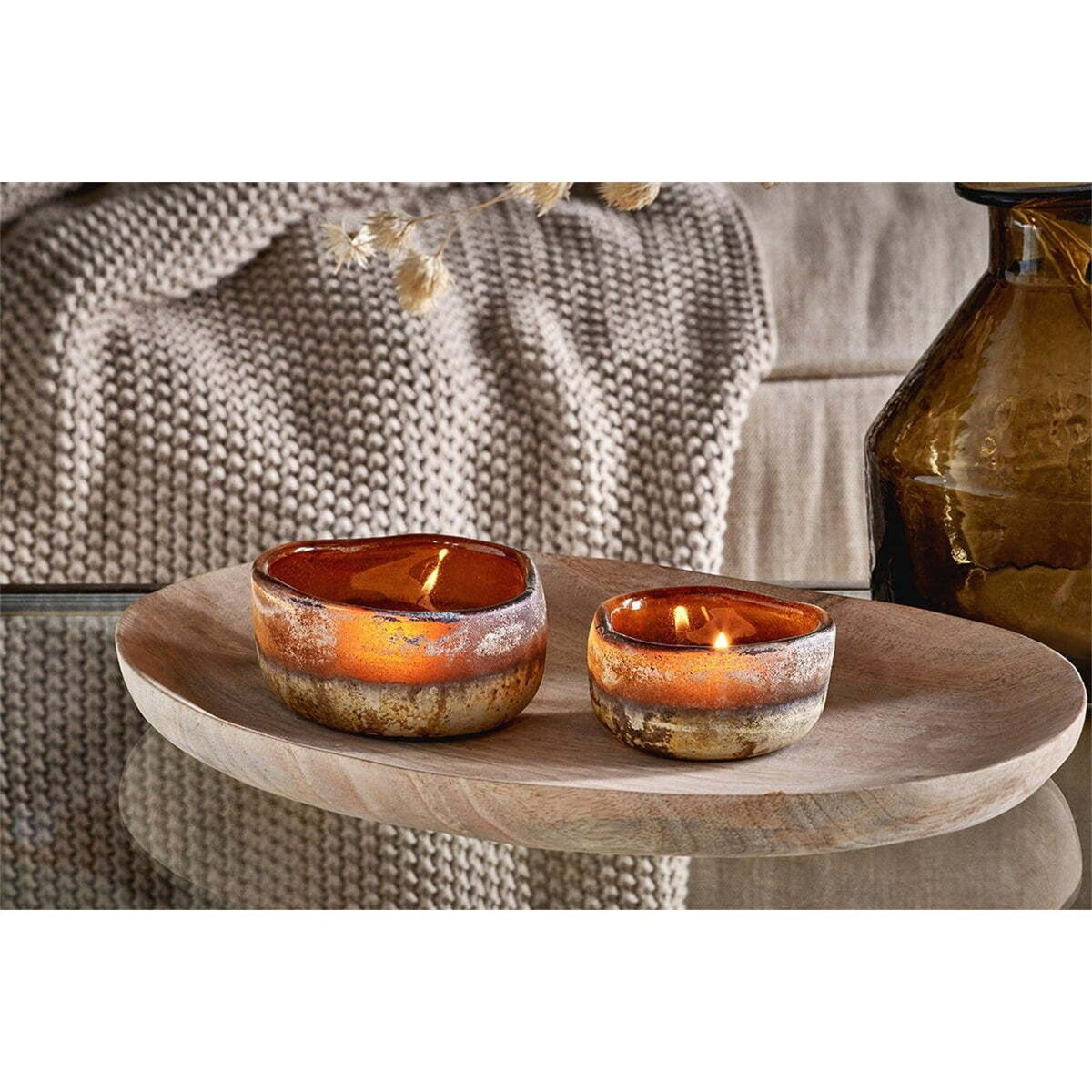 Janka Glass Tealight Holder - Dark Amber - Set of 2