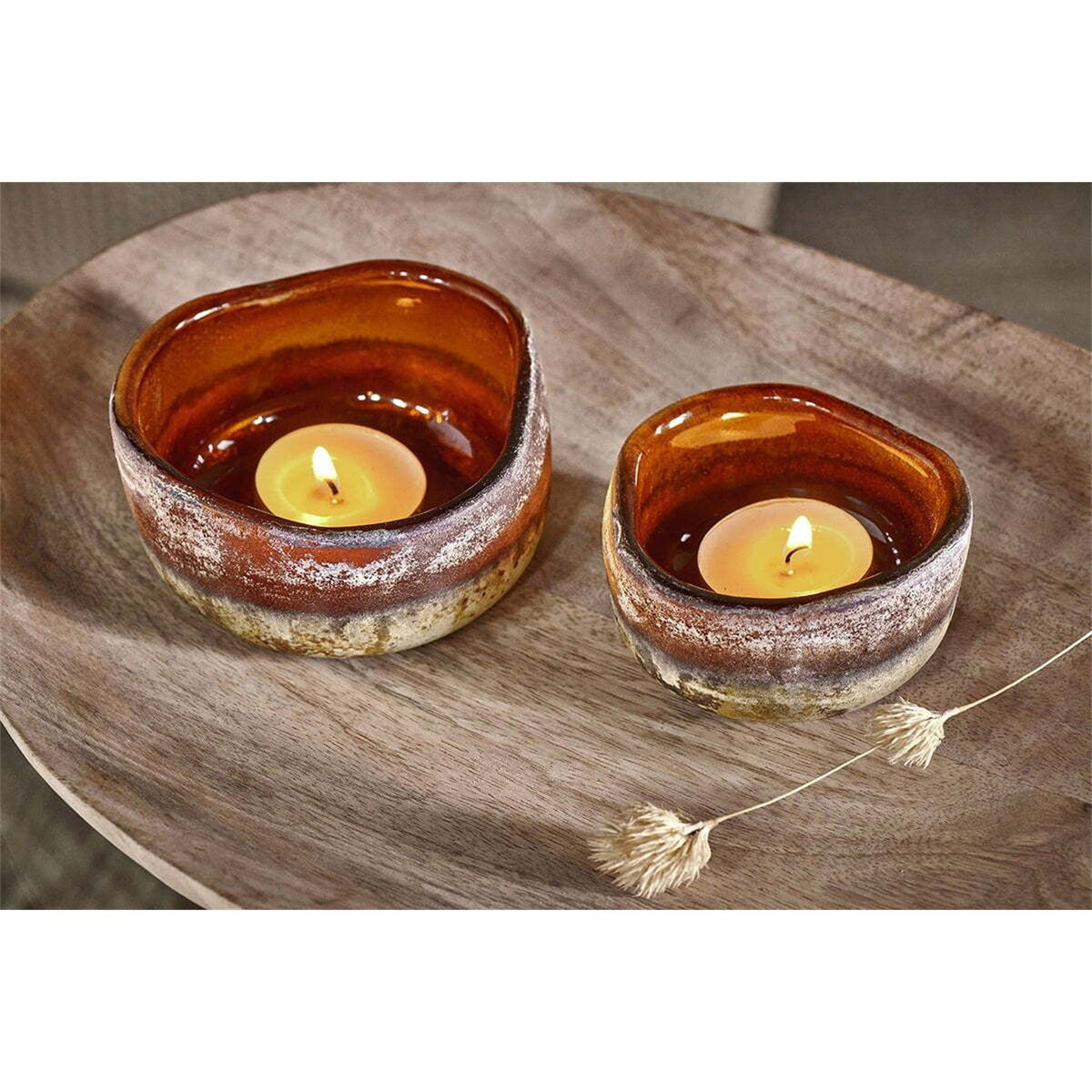 Janka Glass Tealight Holder - Dark Amber - Set of 2