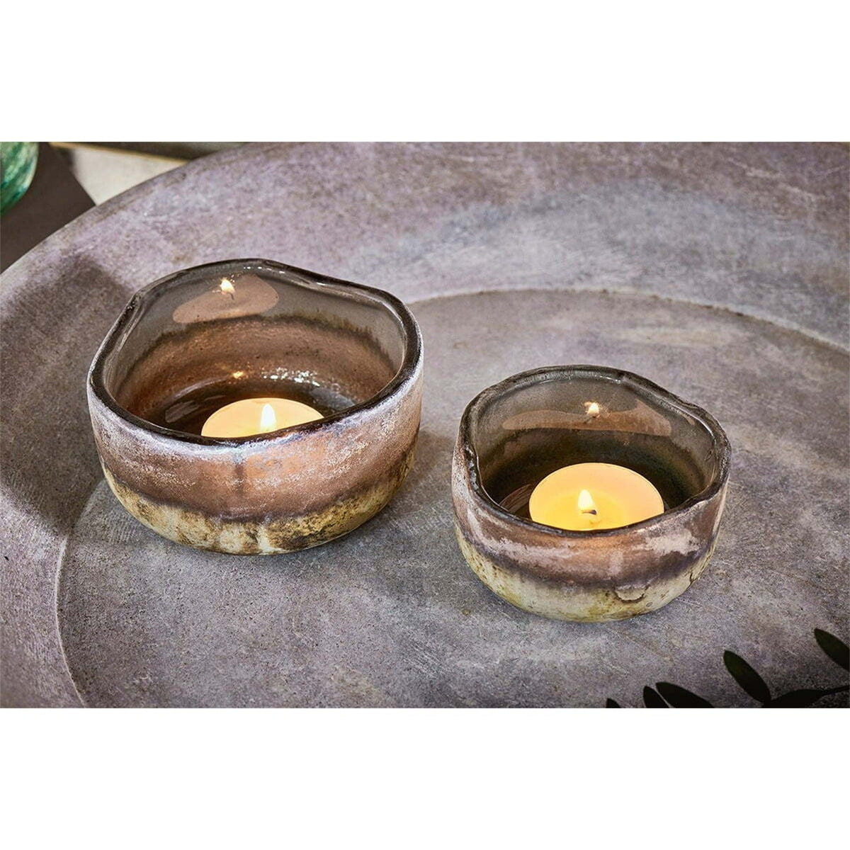 Janka Glass Tealight Holder - Charcoal - Set of 2