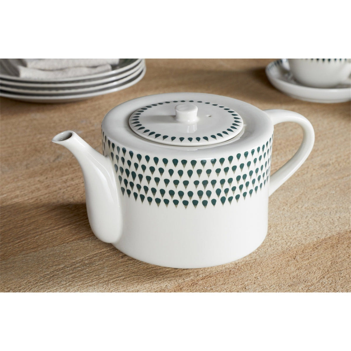 Juniper Drop Ceramic Teapot - Cream & Juniper