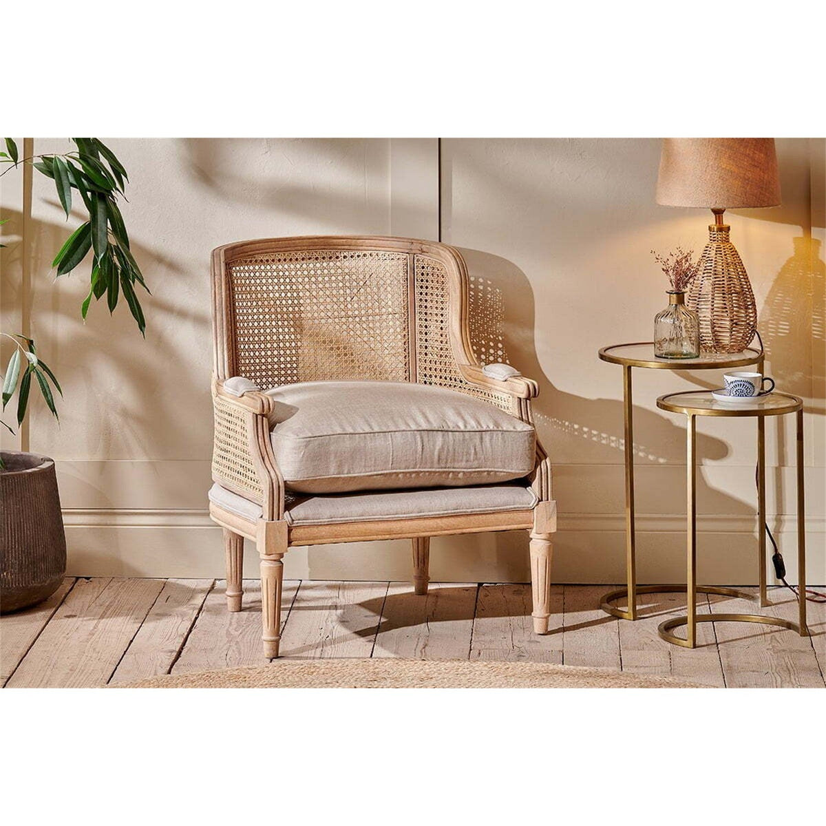 Kaziria Cane & Linen Armchair - Natural