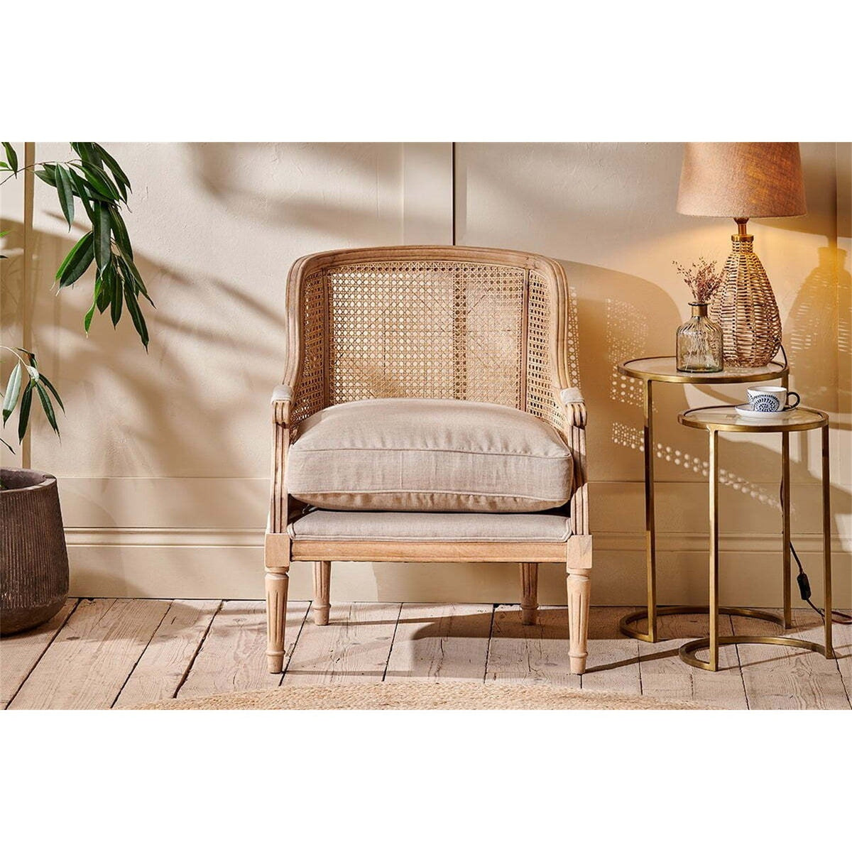 Kaziria Cane & Linen Armchair - Natural