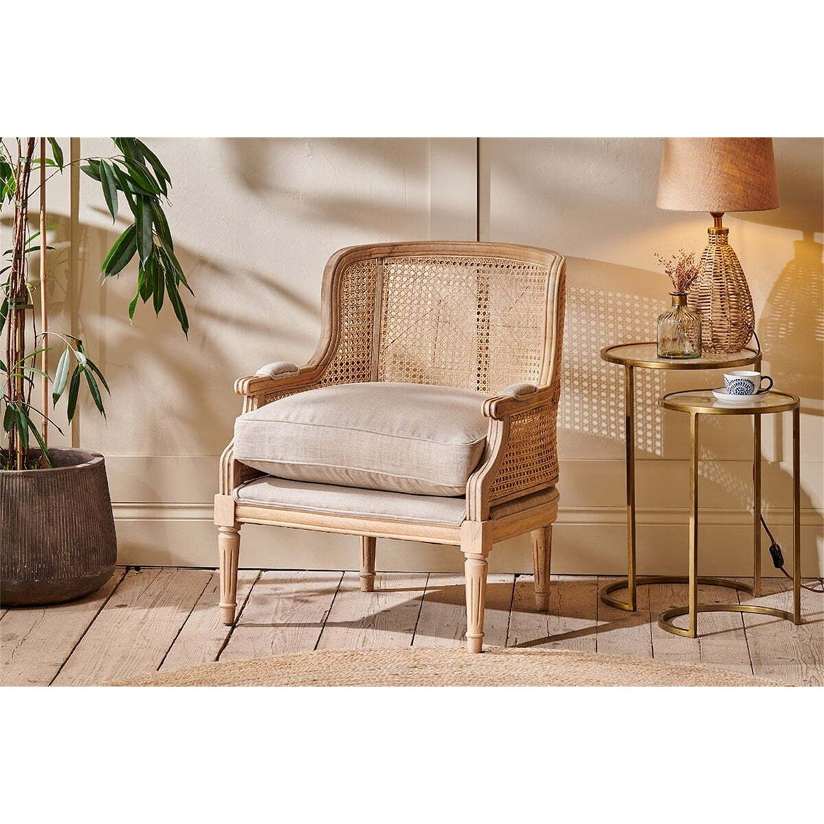 Kaziria Cane & Linen Armchair - Natural