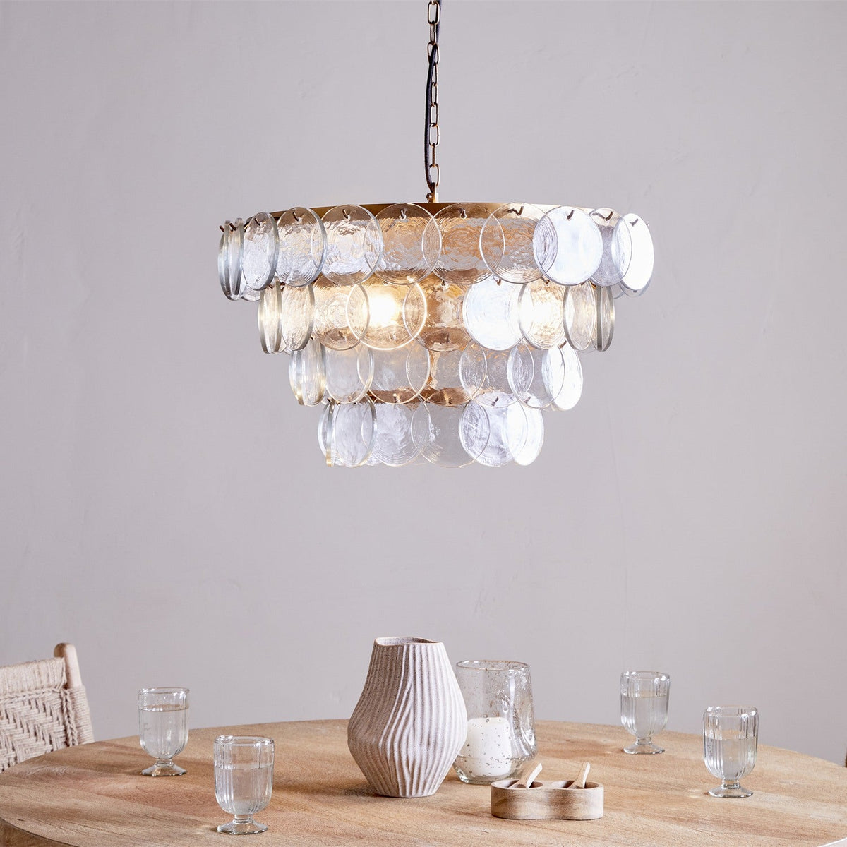 Kagitha 3 Light Recycled Glass Chandelier - Antique Brass