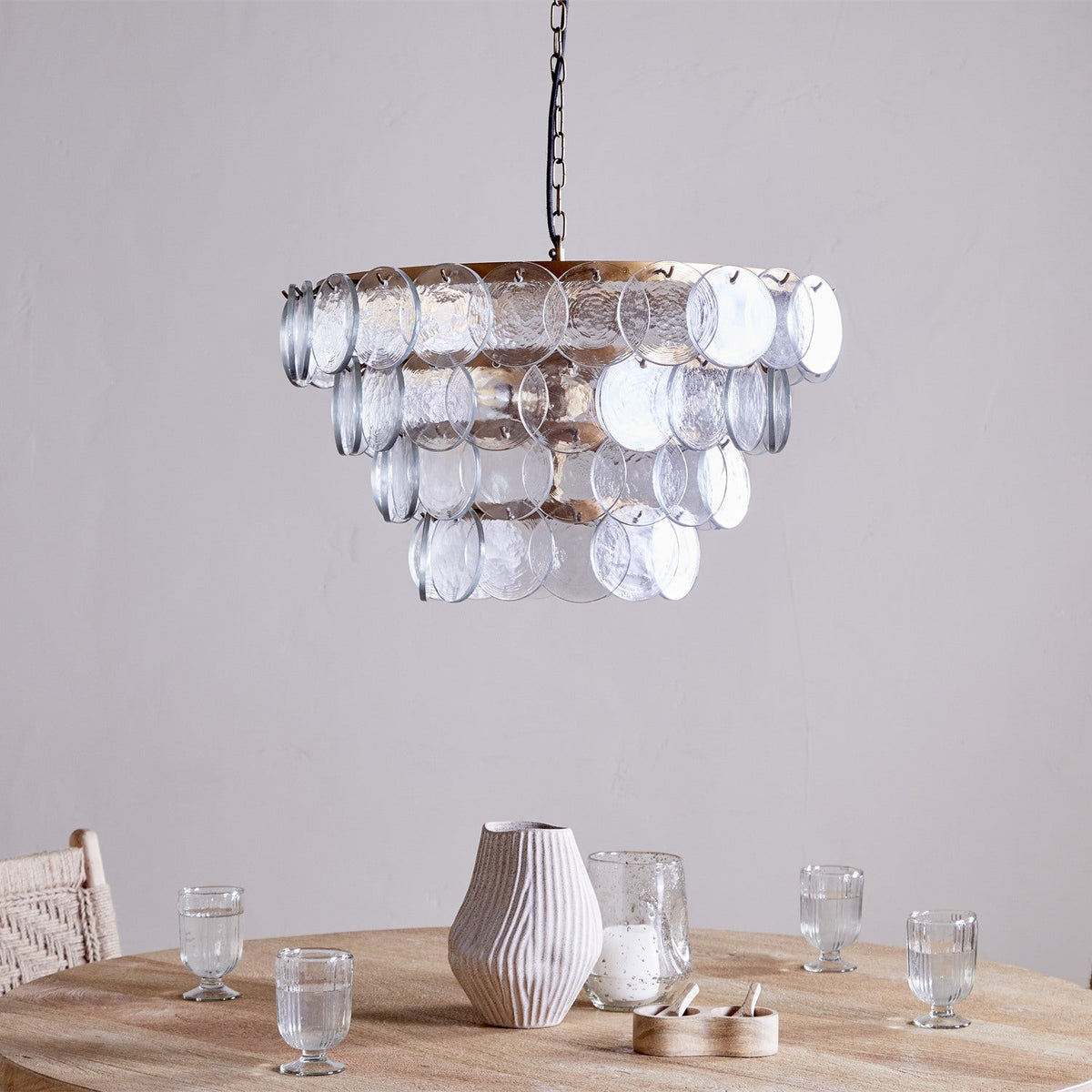 Kagitha 3 Light Recycled Glass Chandelier - Antique Brass