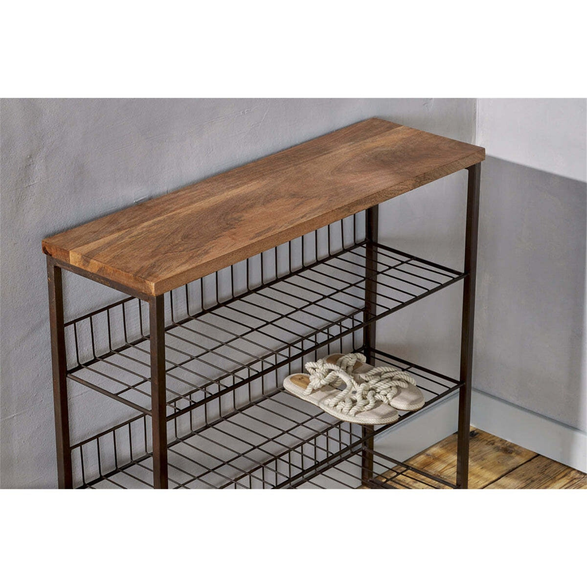 Kiyoma Tall Iron & Mango Wood Shelving Unit - Natural