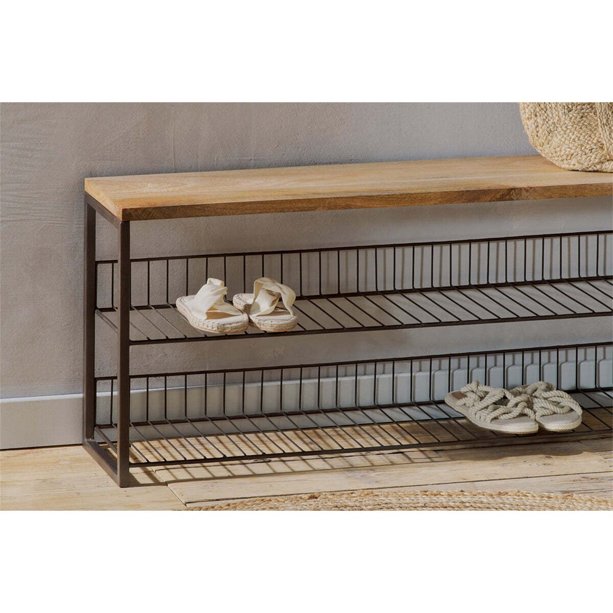 Kiyoma Iron & Wood Low Storage Bench - Natural