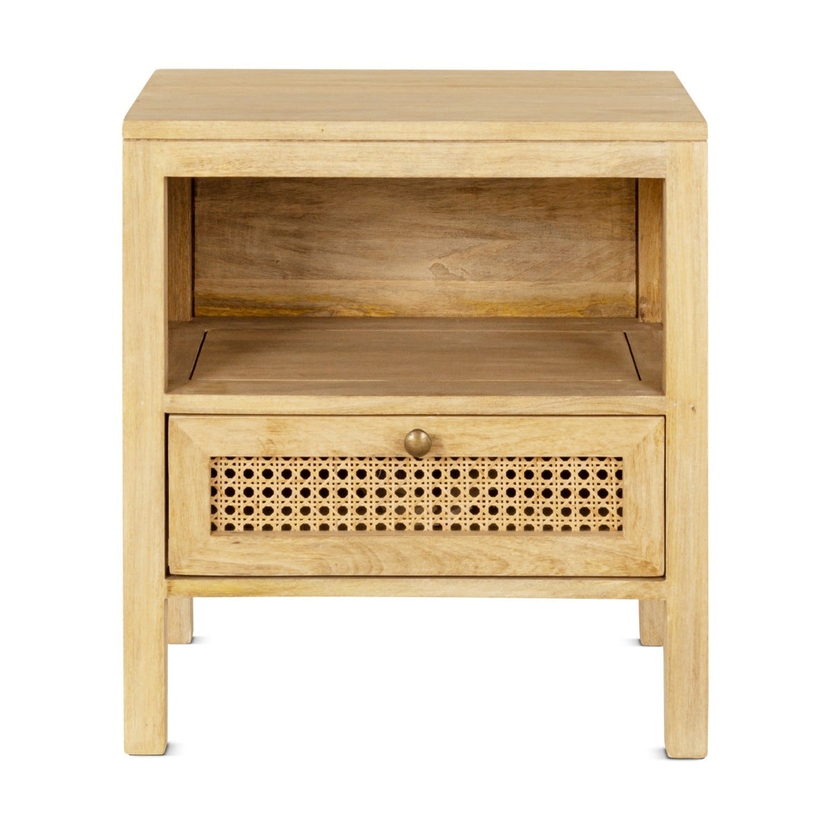 Kanz Mango Wood & Cane Bedside Table - Natural
